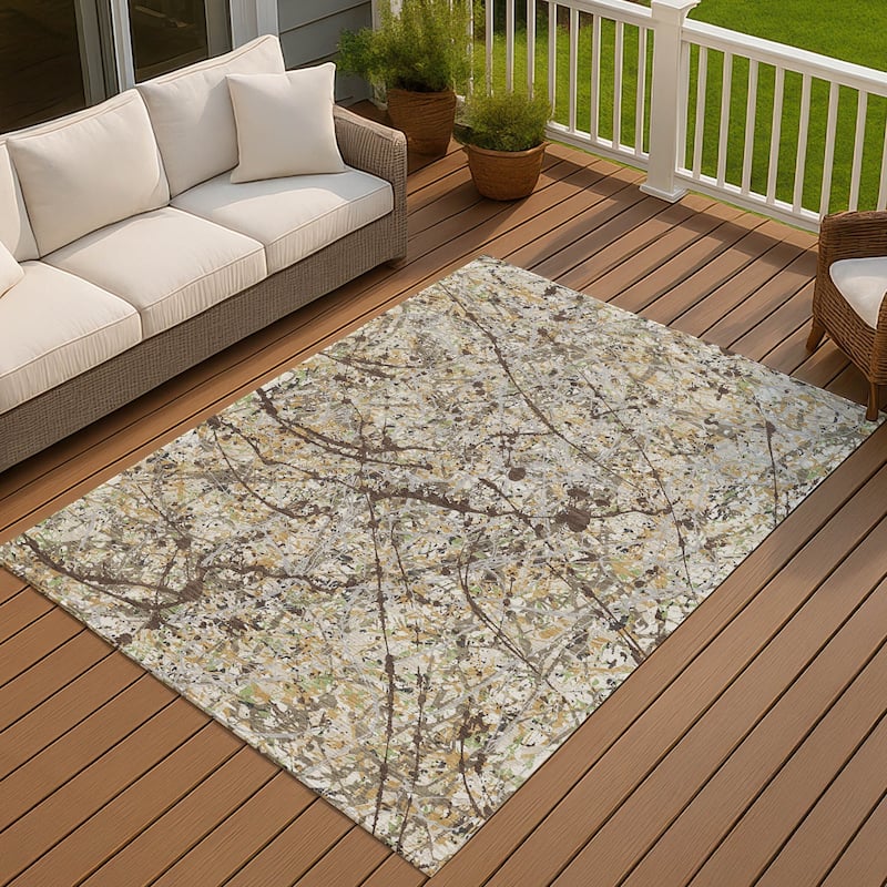 Machine Washable Indoor/ Outdoor Modern Splatter Chantille Rug - Taupe - 10' x 14'