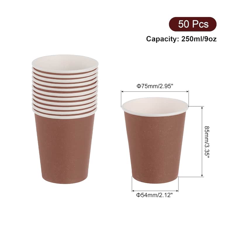 Colorful Disposable Paper Cups, 50 PCS 9 OZ DIY Paper Cups for Parties - Brown