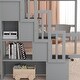 preview thumbnail 4 of 16, Full Size Loft Bed with Display Stand Desk Underneath, Wood High Loft Bed Frame with Storage Staircase and Storage Shelves