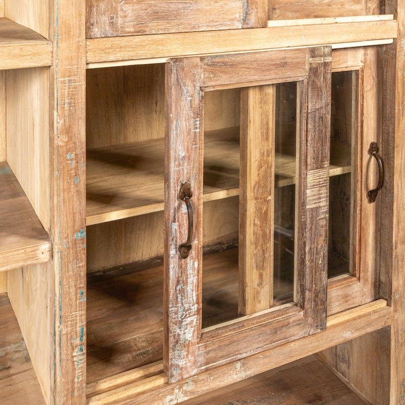 Reclaimed Wood Cabinet with 8 Glass Doors and 11 Shelves