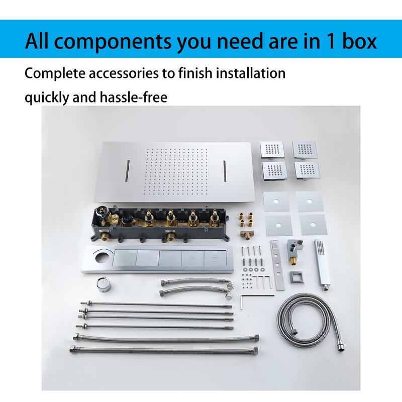 Modland Square Digital Rain and Waterfall Shower System with High-pressure Handheld Showerhead & 4 Massage Jets