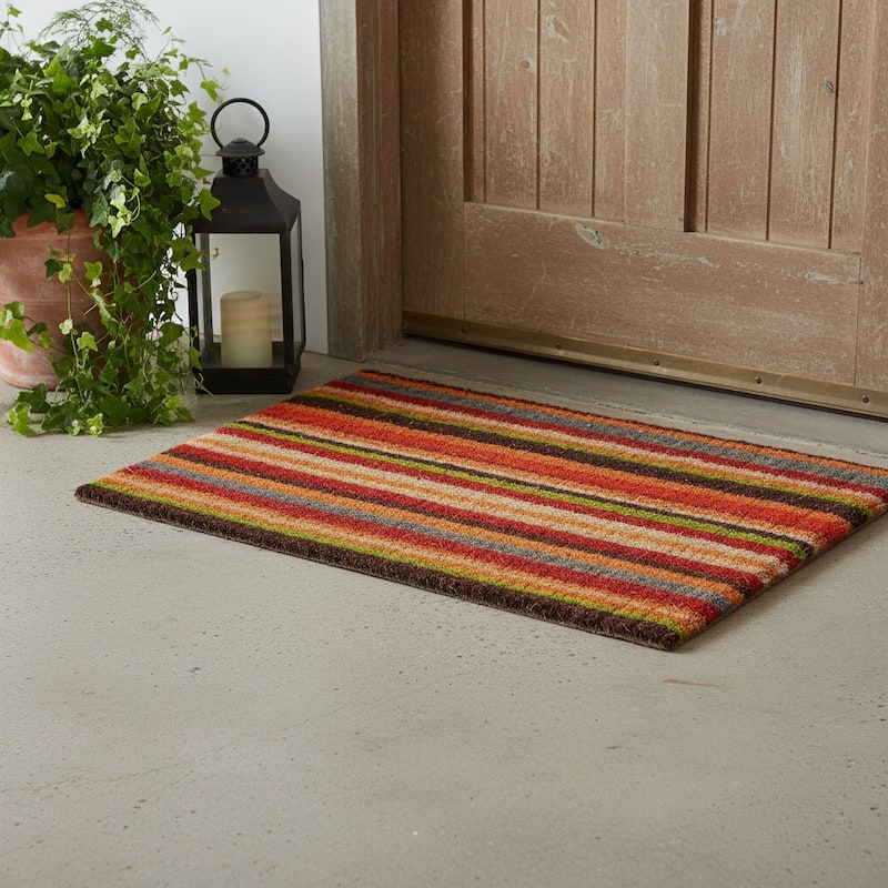 HomeRoots 24" X 36" Red Orange And Green Variegated Stripe Outdoor Coir Door Mat - 24.00' X '36.00 - 24.00' X '36.00