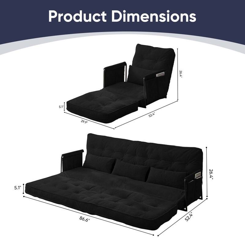 Mixoy Muti-Functional Folding Floor Sofa Bed,Lazy Sofa with Pillows,6 Position Adjustable Backrest-2+1