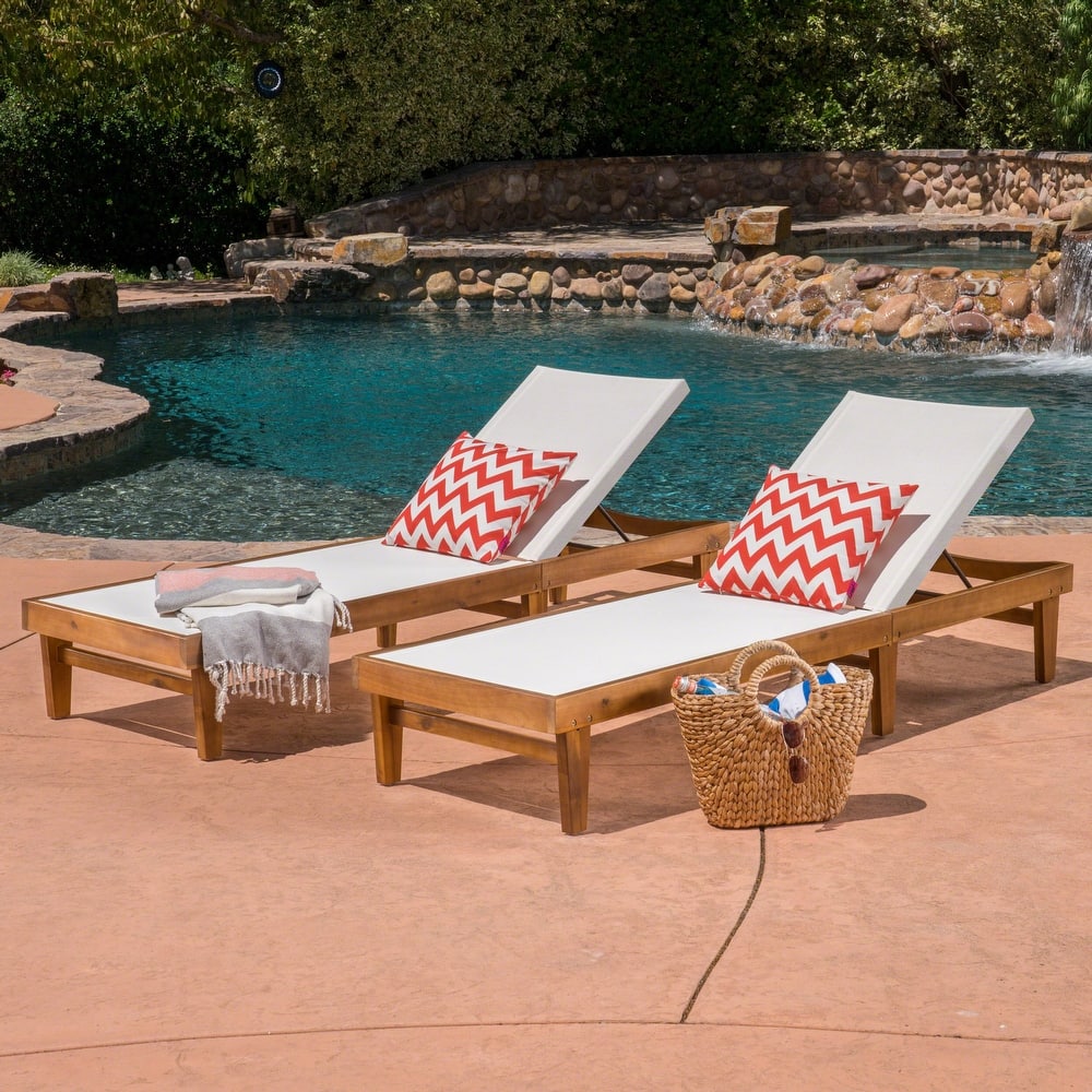 Summerland Outdoor Mesh and Wood Chaise Lounge (Set of 2) by Christopher Knight Home
