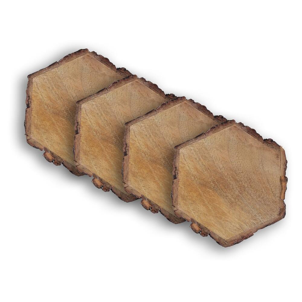 Dainty Home Wood Designed Textured Hexagon Coaster Set of 4 - 4" Hexagon