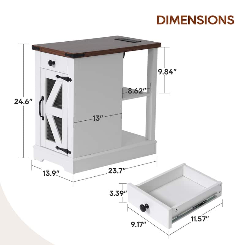 Side Table with Charging Station with Storage Shelf and Drawers