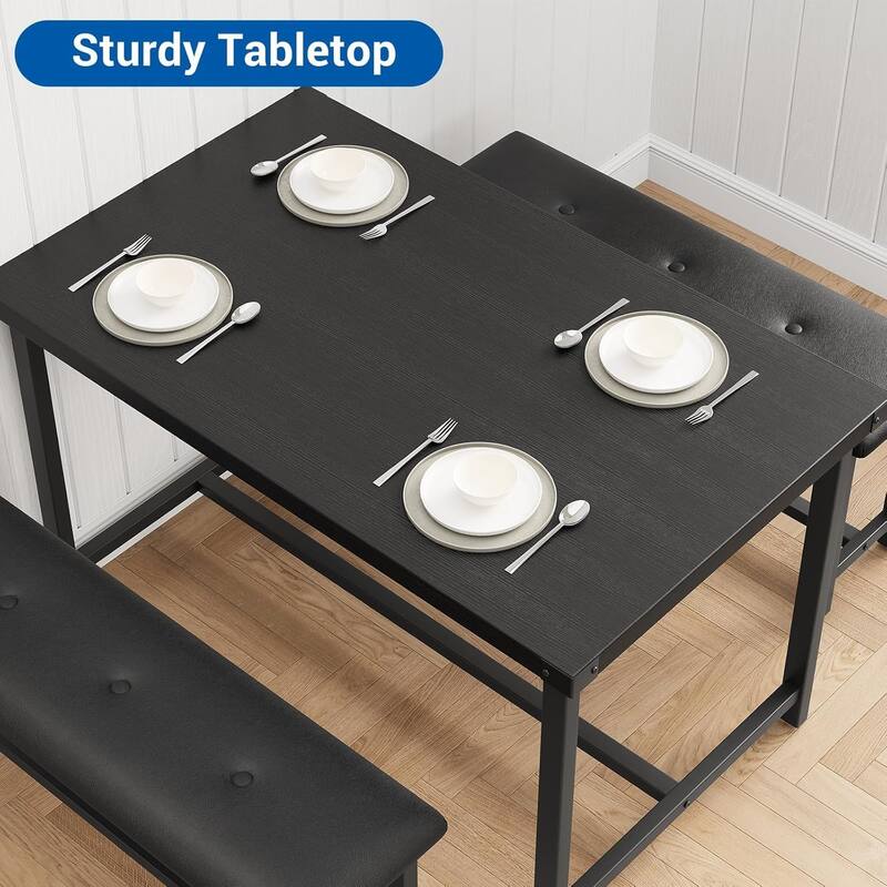 Kitchen Table with Benches, Dining Table Set for 4,Rectangular Dining Table Set for Small Space Apartment Studio