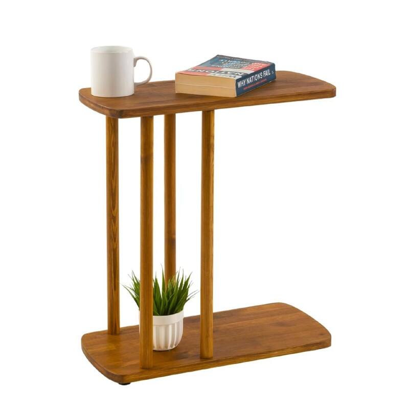 C-Shaped Solid Wood End Table - 19.3"D x 7.5"W x 21.6"H