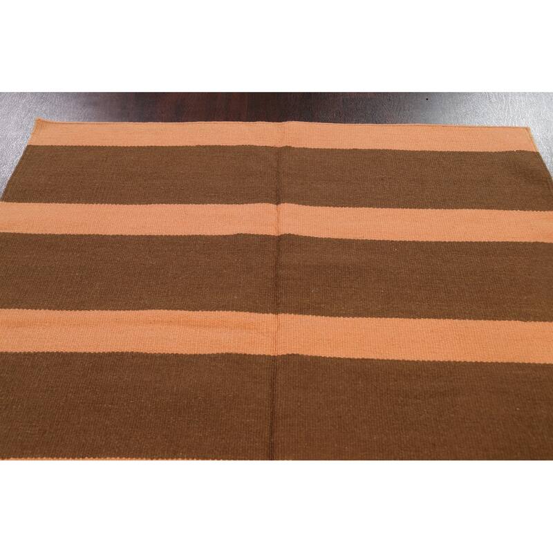 Stripe Modern Kilim Oriental Wool Area Rug Hand-woven Bedroom Carpet - 6'1" x 8'8"