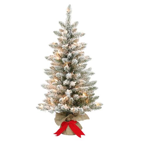 Puleo International Pre-Lit 3' Flocked Fraser Fir Artificial Christmas Tree with 70 Lights, Green