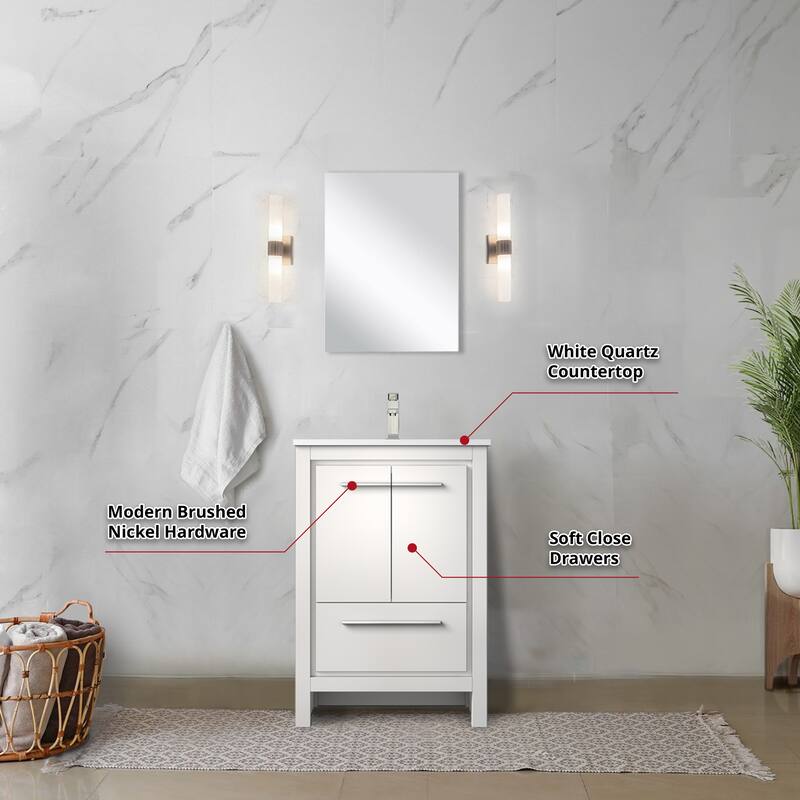 Lafarre Bath Vanity Quartz Top, Sink, Mirror & Brushed Nickel Faucet