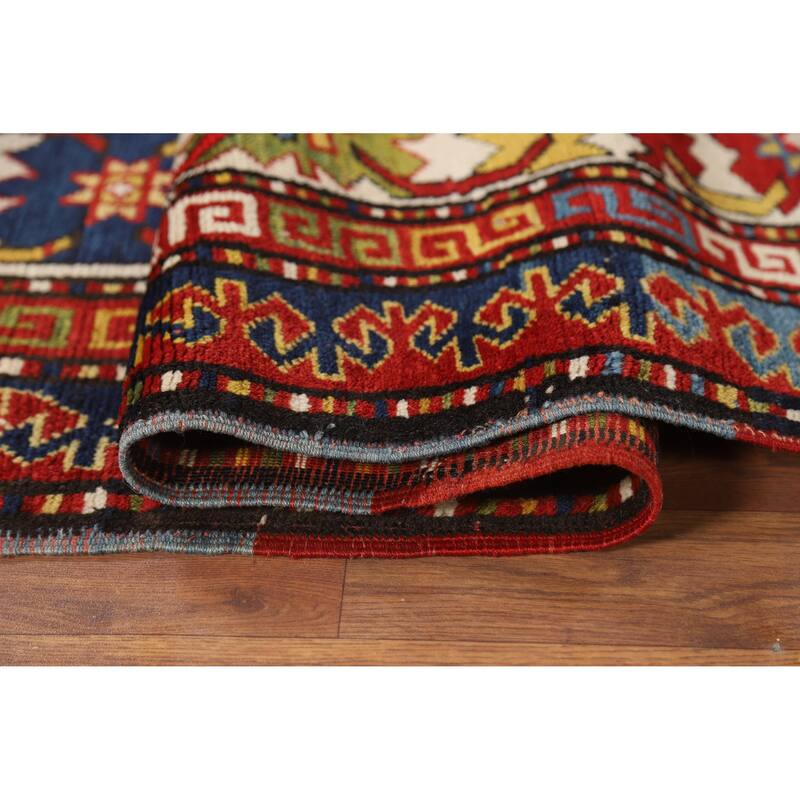 Vegetable Dye Kazak Oriental Antique Area Rug Handmade Wool Carpet - 4'10" x 9'2"