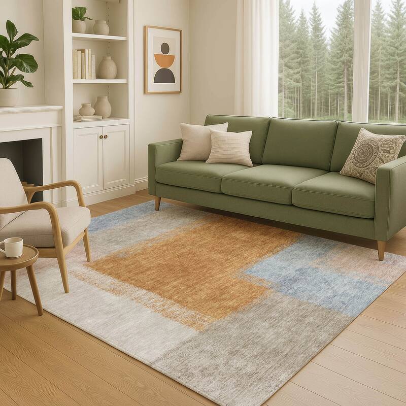 Machine Washable Indoor/ Outdoor Solid Contemporary Chantille Rug