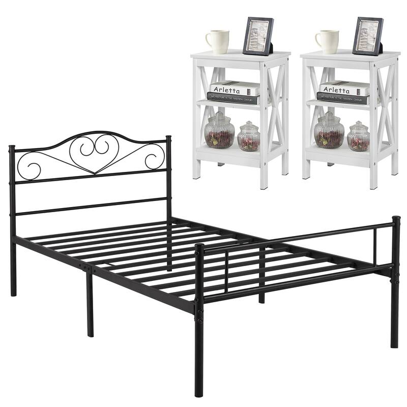 Taomika 3-Pieces Bed Frame and Modern Nightstands Sets