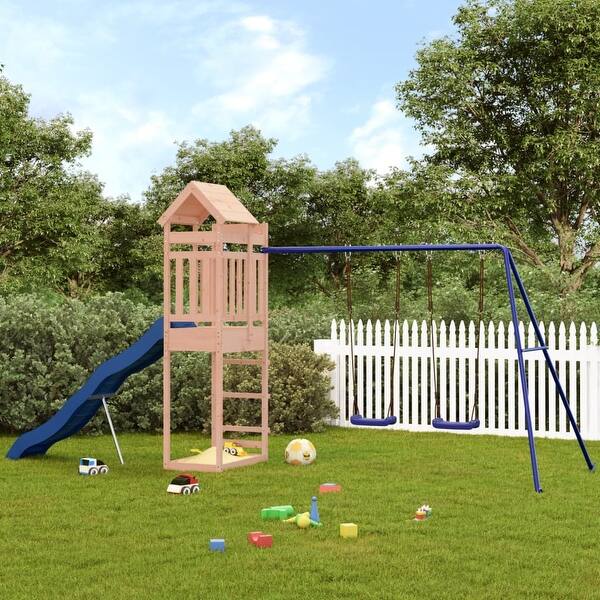 slide 2 of 17, vidaXL Swing Set Outdoor Backyard Wooden Playground Equipment for Kids Age 3-8 193.7" x 72.8" x 93.7" Douglas
