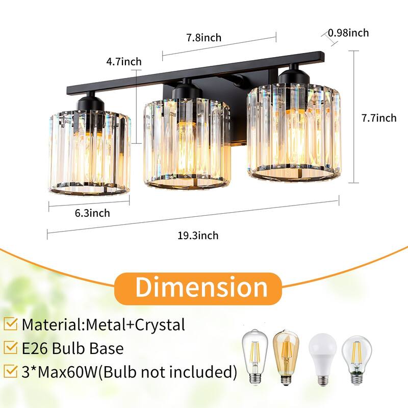 Starsky 3-Light 19inch Modern Bathroom Glass Crystal Vanity Light Wall Sconces