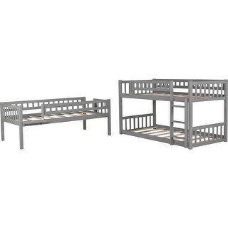 Stackable Bed Ladder Gray Wood Stackable&Separable Triple Bunk Bed with Ladder and Slide ...