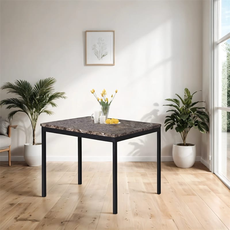 Metal Counter Height Dining Table with Laminated Faux Marble Top - Black