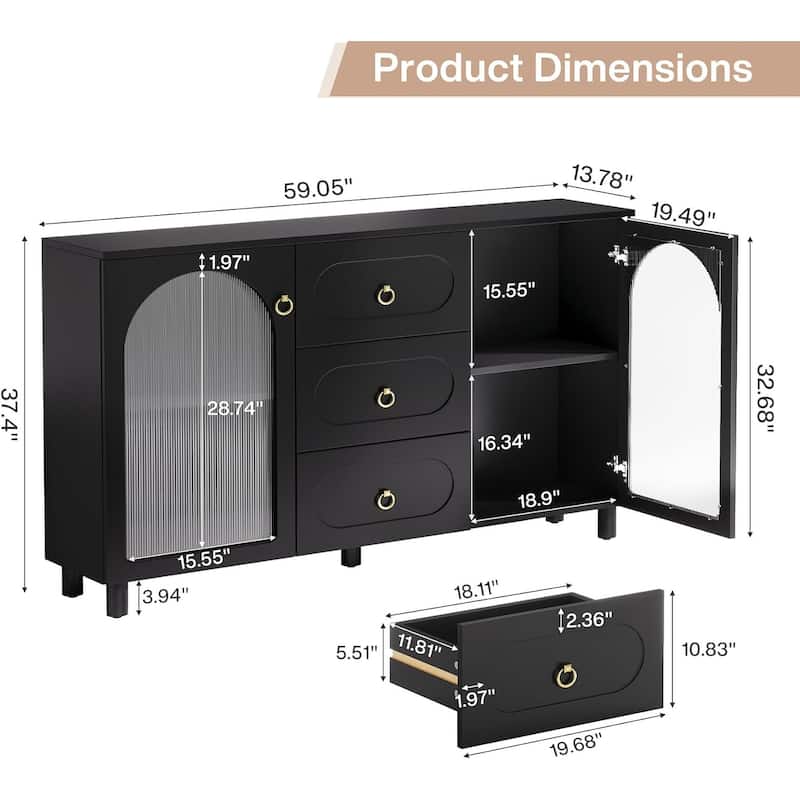 59" Modern Sideboard Buffet Cabinet with Storage for Kitchen, Living Room, Black