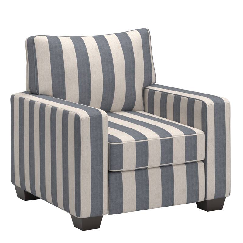 Roros Fabric Upholstered Square Arm Chair by iNSPIRE Q Classic - Blue and White Strip Pattern