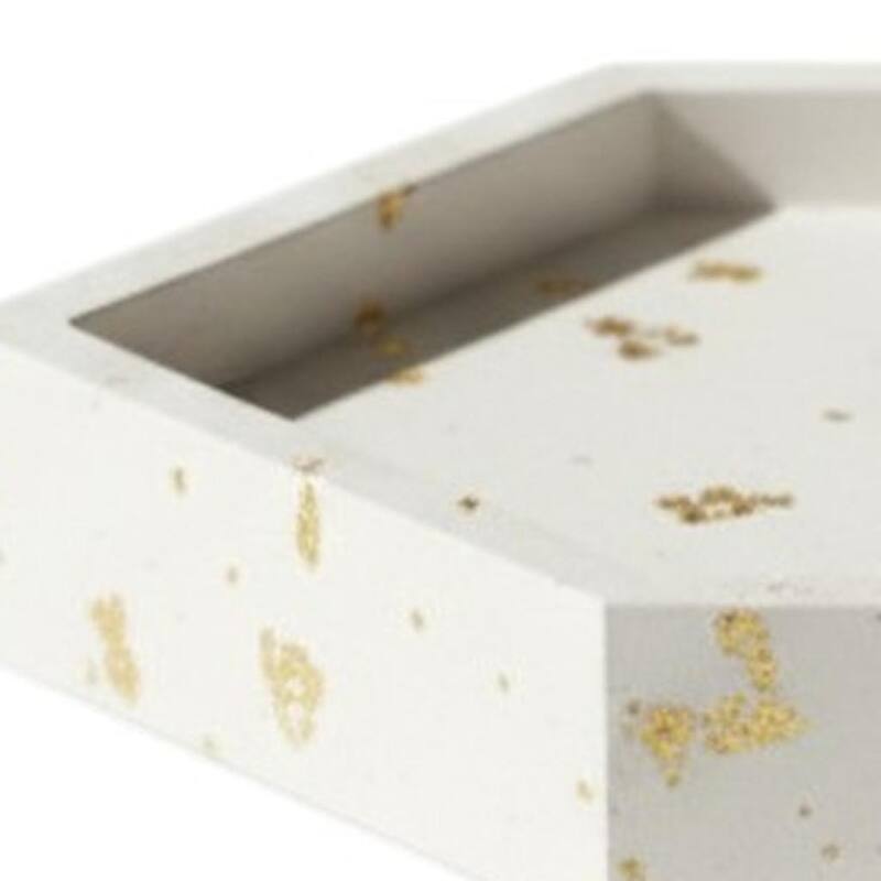 HomeRoots 5" White And Gold Resin Handmade Hexagon Trinket Tray - 4.50 in. x 0.50 in. x 4.00 in.