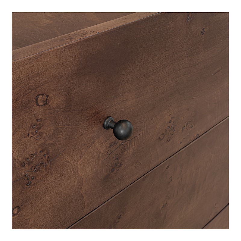 NADAAL STUDIOS Virel Dark Brown Burl Veneer and Solid Oak 6-Drawer Dresser with Lip Detail