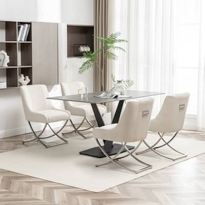 SEYNAR Contempoary Velvet Dining Chair Set of 4 with Metal Frame Legs and Back Pull