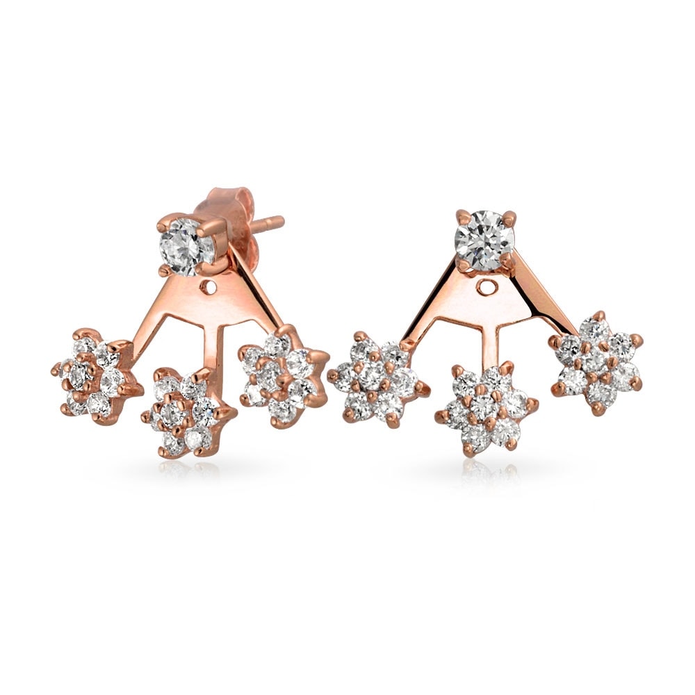 Gold Flower Earring Jackets Back to Front Earrings Ear Cuff Silver /& Rose Gold