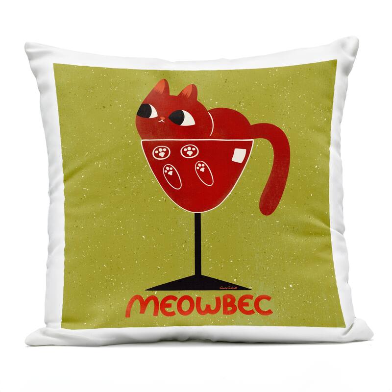 Stupell Meowbec Cat Wine Printed Outdoor Throw Pillow Design by Carrie Cantwell - Accent - Polyester - Red - Single