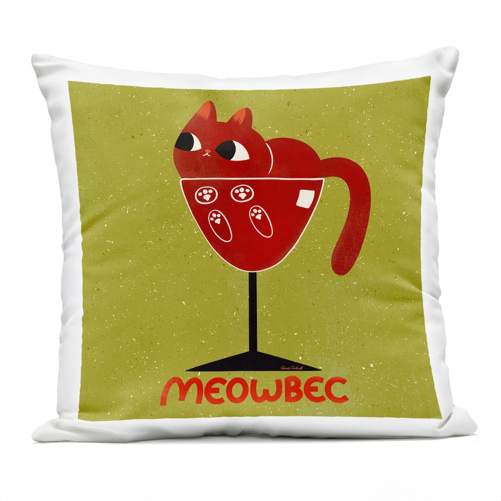 Stupell Meowbec Cat Wine Printed Outdoor Throw Pillow Design by Carrie Cantwell