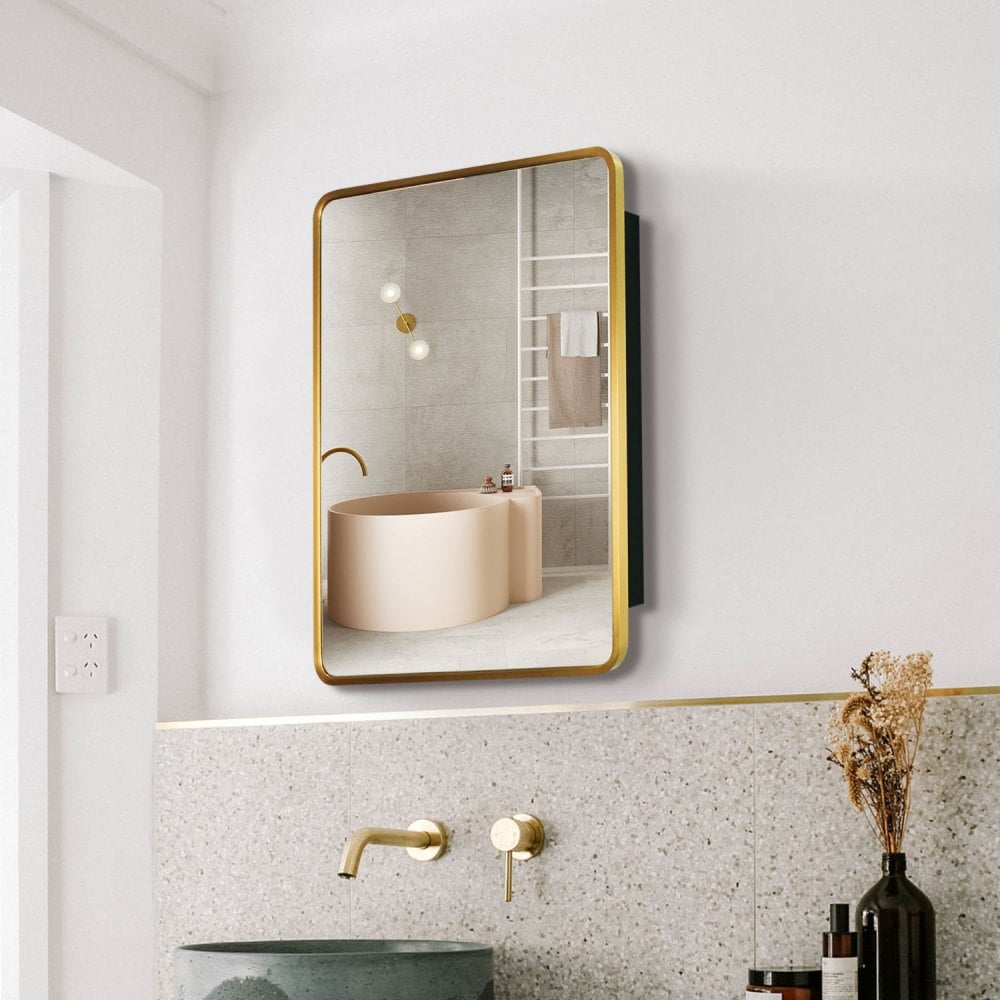 Gold recessed store medicine cabinet