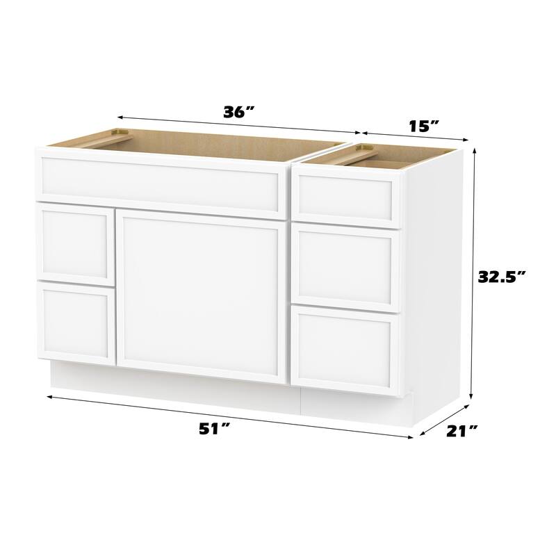 Vanity Art 51" Birch Freestanding Bathroom Vanity Cabinet without Top