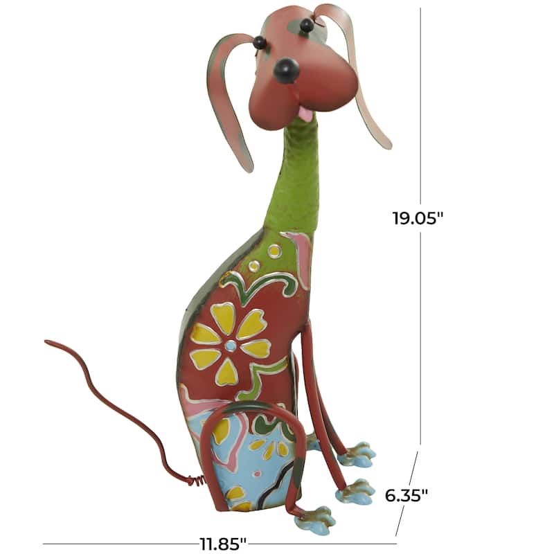 Metal Dog Indoor Outdoor Decorative Garden Sculpture with Floral Pattern - Multi Colored - Roche River Decor