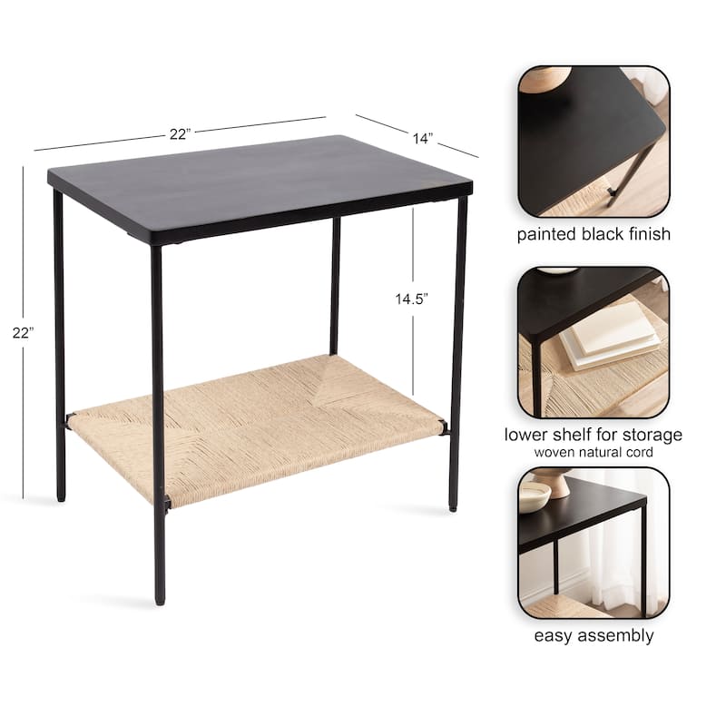 Kate and Laurel Mandell Wood and Natural Woven Side Table - 22x14x22