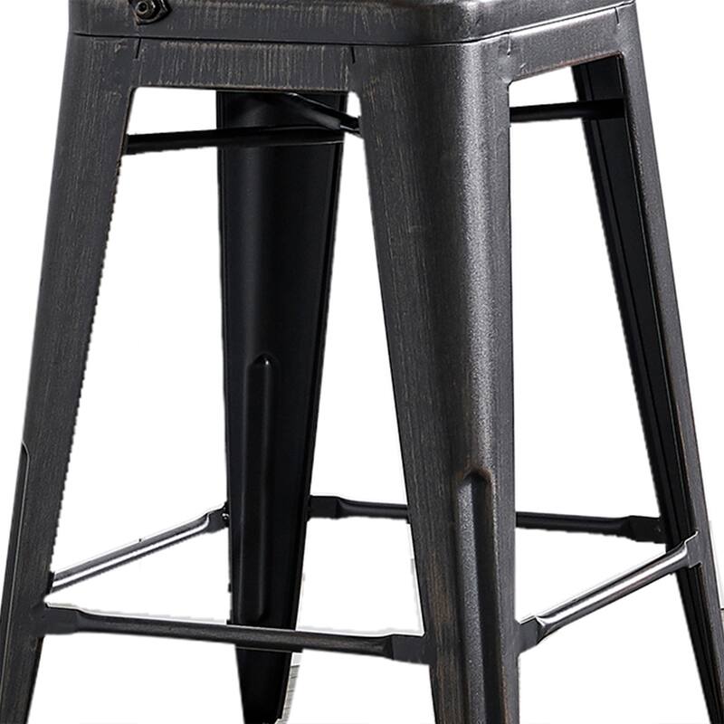 30" Industrial Distressed Black Metal Counter Height Kitchen Bar Stool Set of 2
