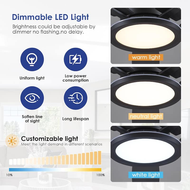 52 Inches RGB Flush Mount Ceiling Fan with Light,Reversible DC Motor for Bedroom Living Room Patio