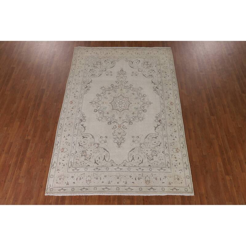 Distressed Tabriz Persian Vintage Rug Handmade Wool Carpet - 6'7"x 9'8"