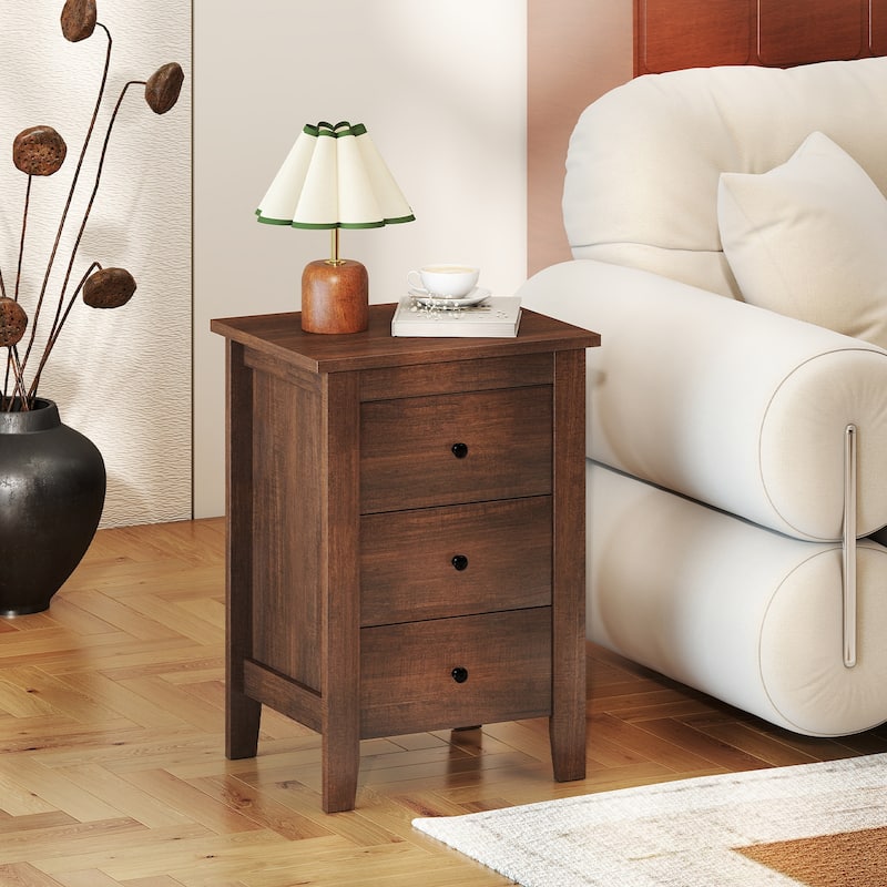 Costway 1PC/2PCS Nightstand End Beside Sofa Table w/ 3 Drawers Bedroom