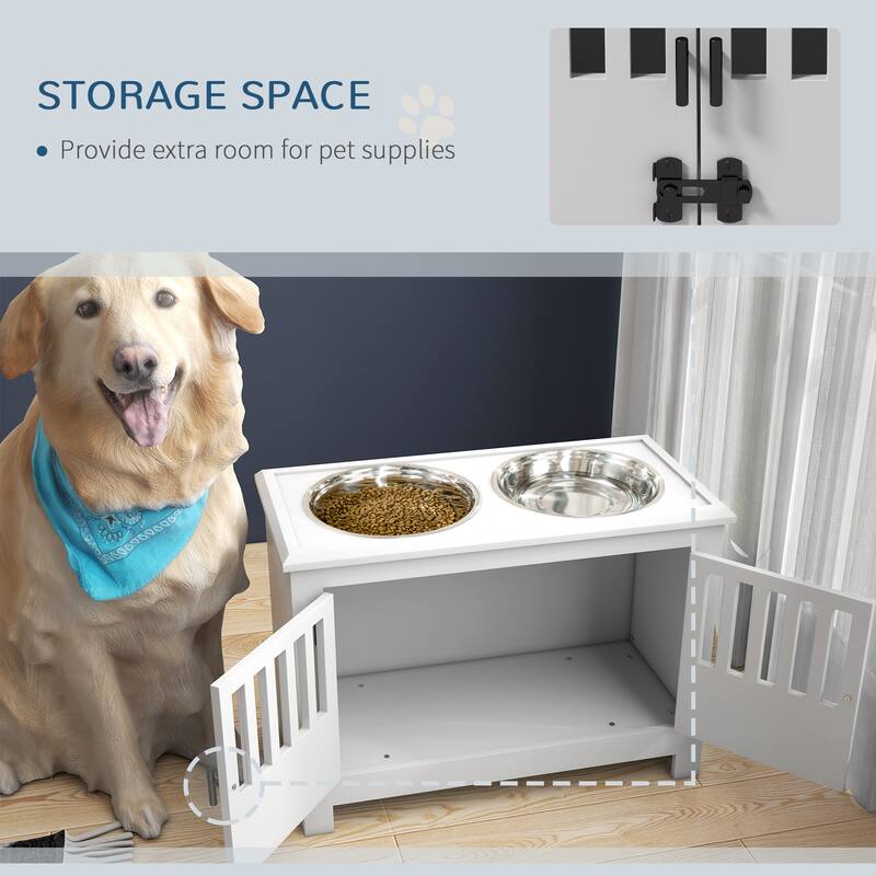 PawHut Large Elevated Dog Bowls with Storage Cabinet Containing 37L Capacity, Pet Food Bowl Dog Feeding Station
