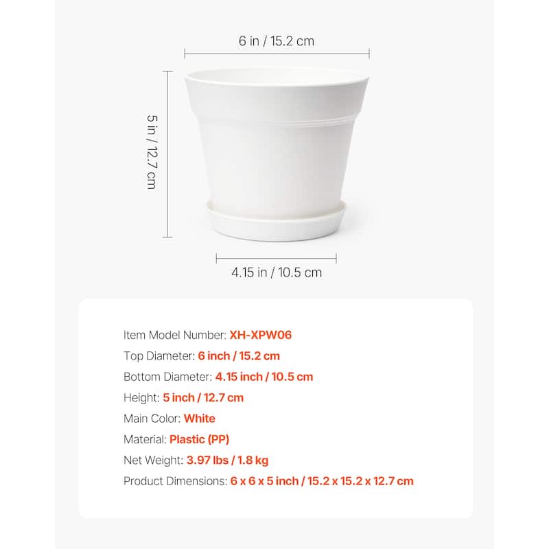 Round Plastic Planter Pots with Mesh Drainage Holes, Removable Saucer