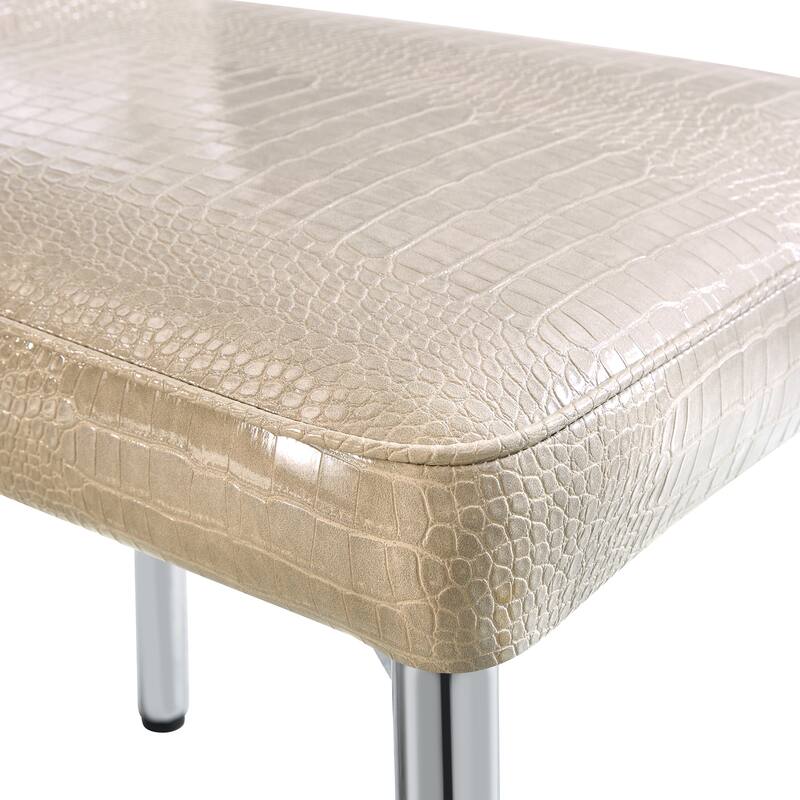 A set of 2 vintage crocodile leather cushioned dining chairs, featuring crystal clasp design and artificial leather design