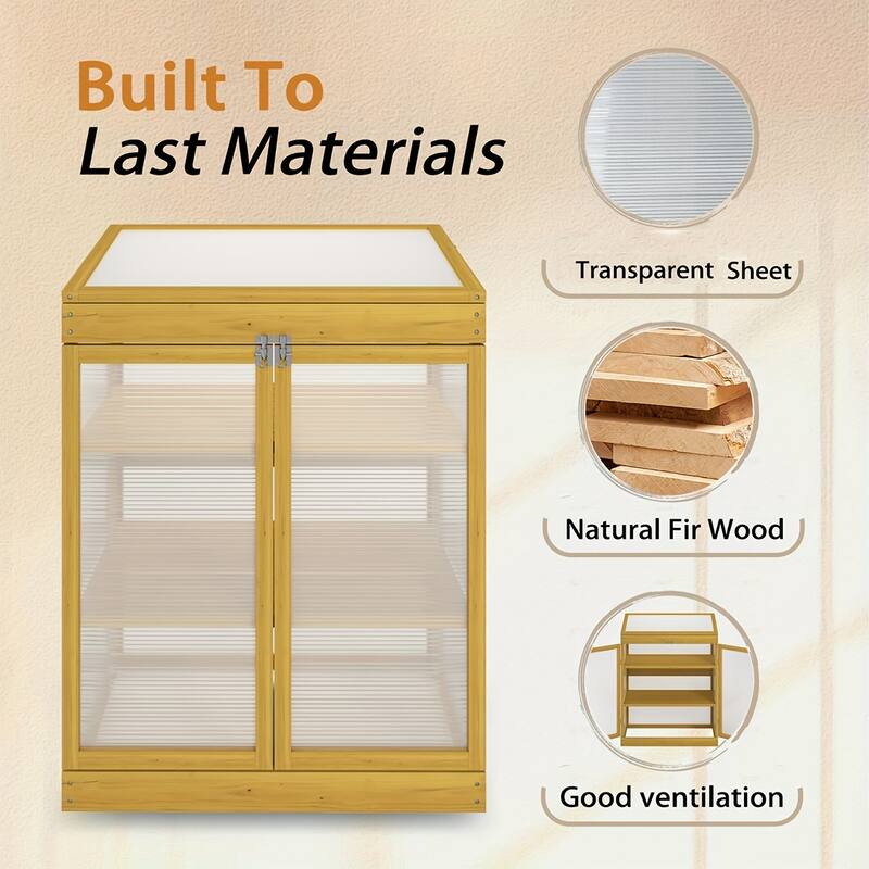 Wooden Cold Frame Mini Greenhouse for Outdoor Garden, 2-Tier Cabinet - wood - Mini Greenhouse