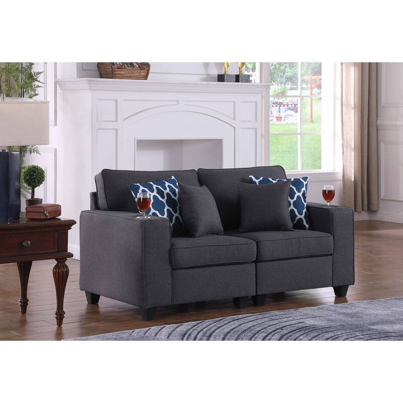 Linen Upholstered Loveseat - Dark Gray/Brown