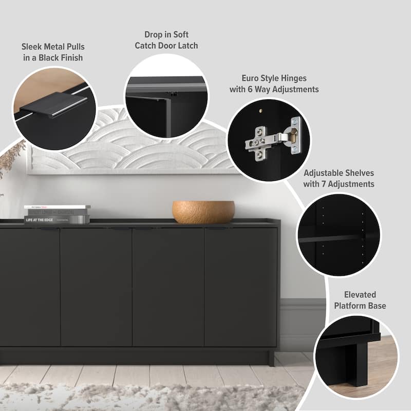 Prepac Simply Modern 4 Door 60" W x 30" H x 16" D Storage Cabinet - 60 in W x 30 in H x 16 in D