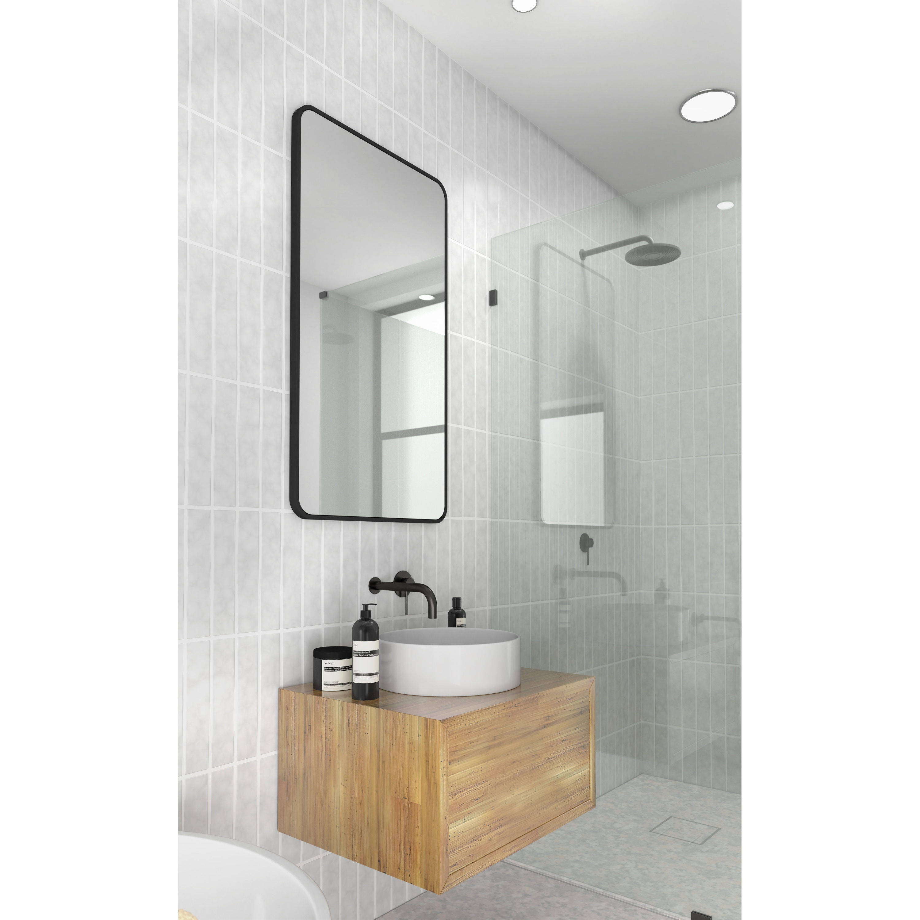 40 in. x 22 in. Radius Corner Black Stainless Steel Framed Mirror 40 in. x 22 in. Radius Corner Black Stainless Steel Framed Mirror