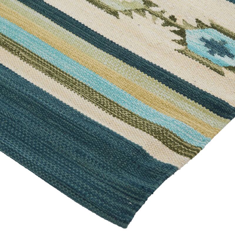 Amara Southwestern Diamonds Rug, Sky Blue/Evergreen, Area Rug