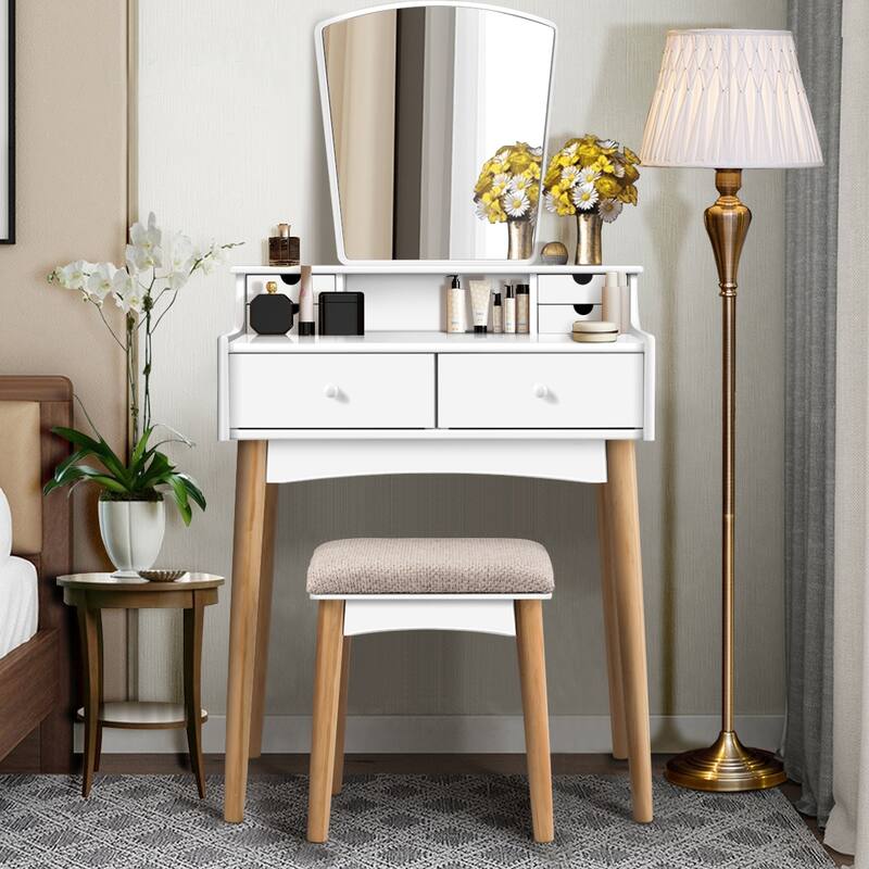 Costway Vanity Table 6 Dressing Table Cushioned Stool Makeup Table