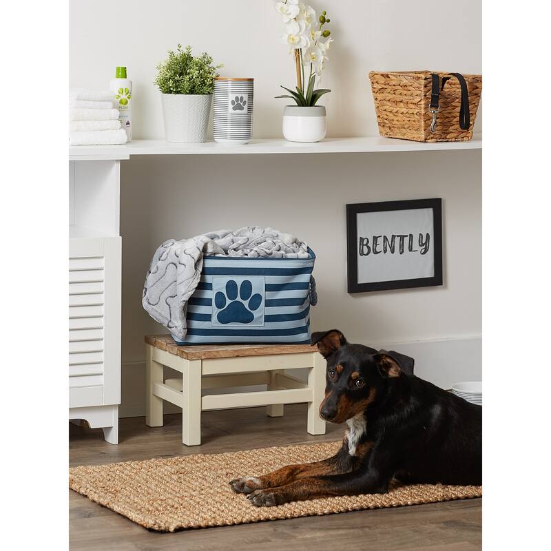 Bone Dry Polyester Pet Bin Stripe With Paw Patch Black Rectangle Large