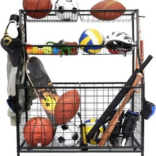 Sports Equipment Garage Organizer with Baskets, Hooks and Wheels