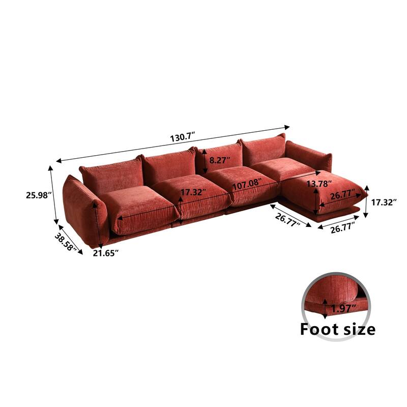 Modular Sectional Sofa Chenille Fabric Sofa with Ottoman